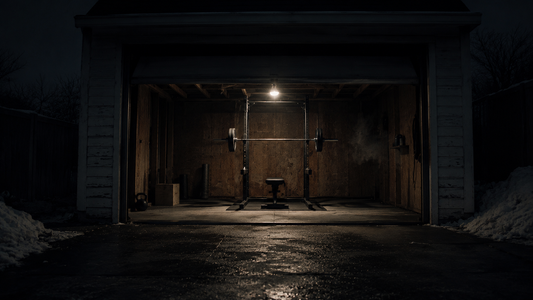 Barbell in a cold garage gym during winter