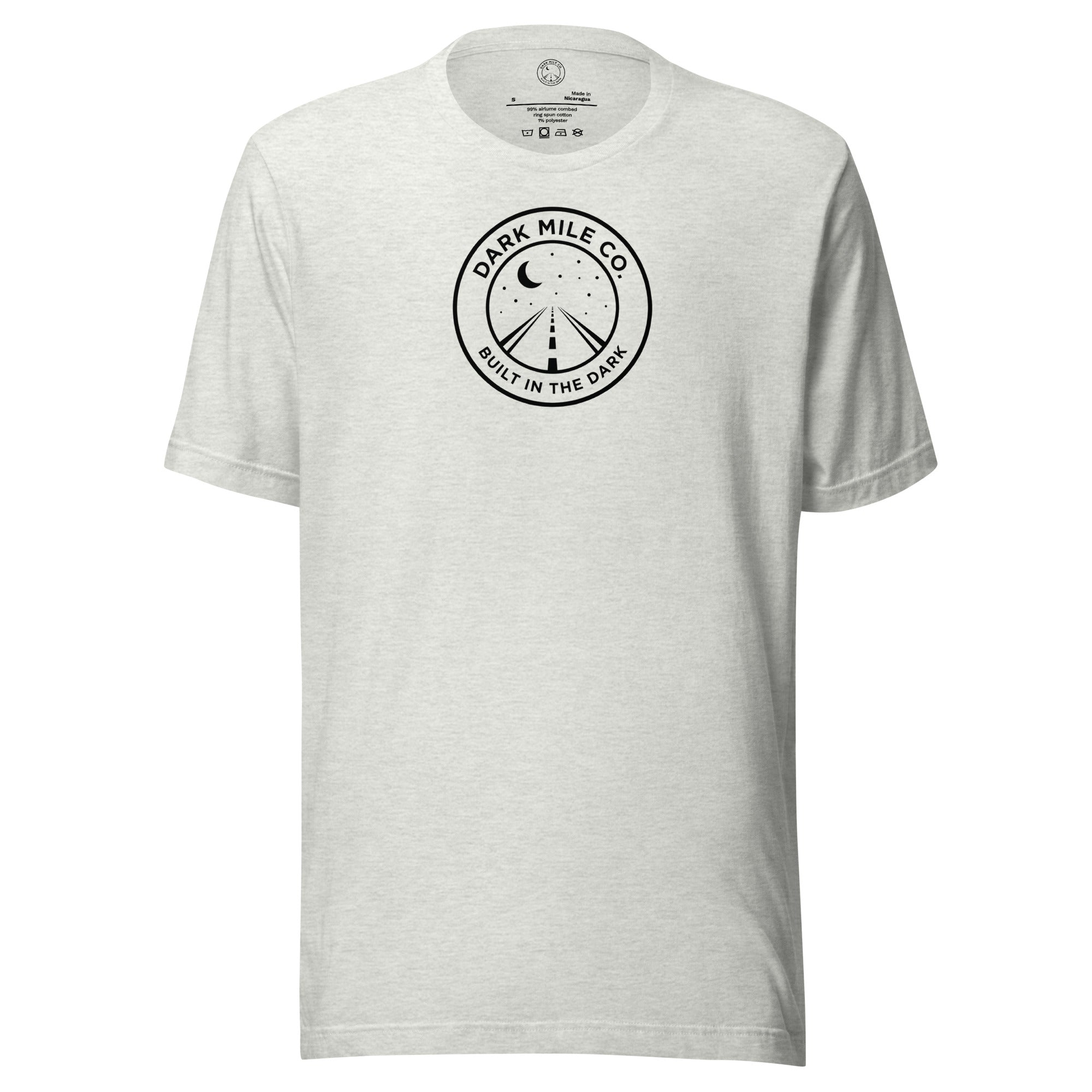 Dark Mile Co. Lifestyle Tee — Built in the Light in Ash, front view