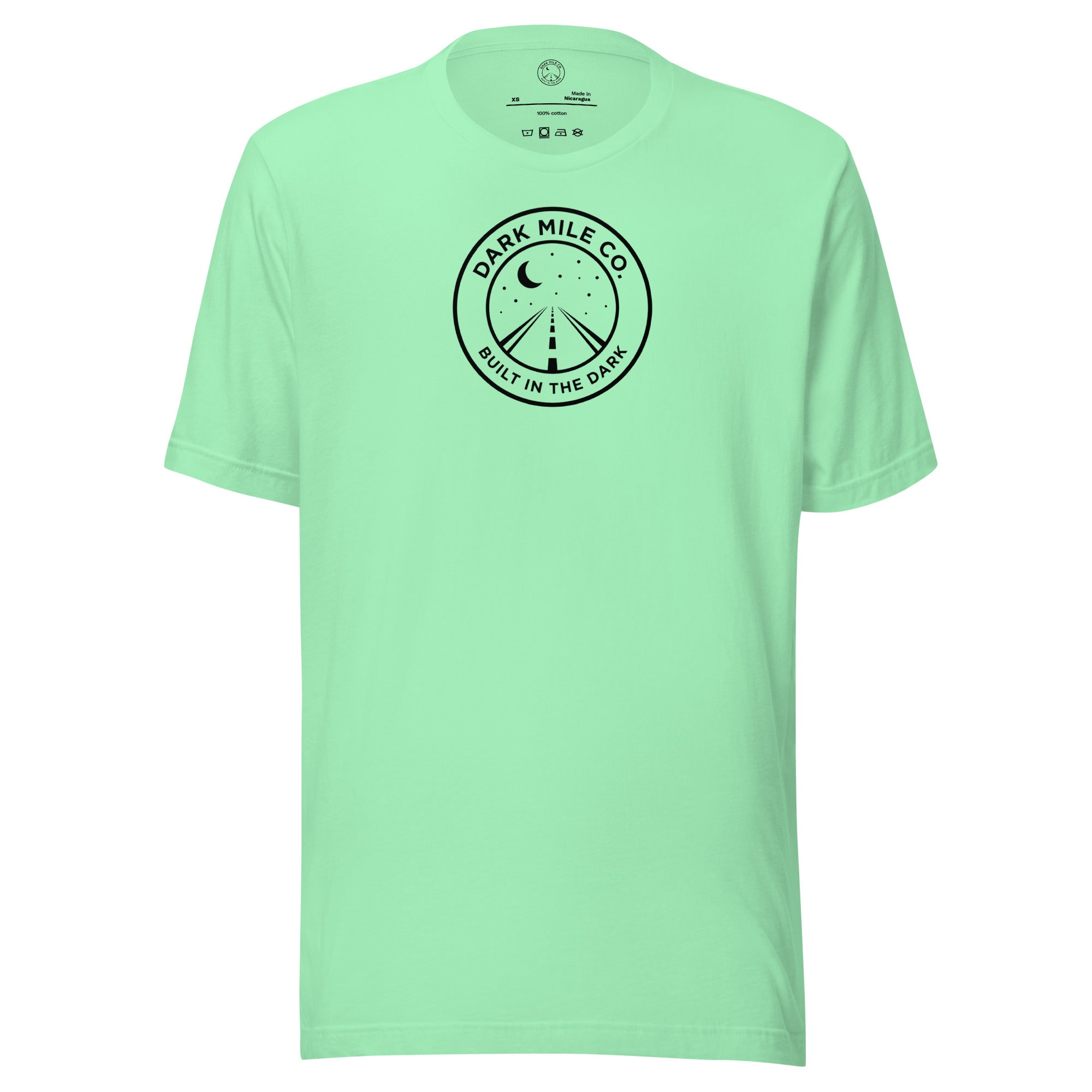 Dark Mile Co. Lifestyle Tee — Built in the Light in Mint, front view